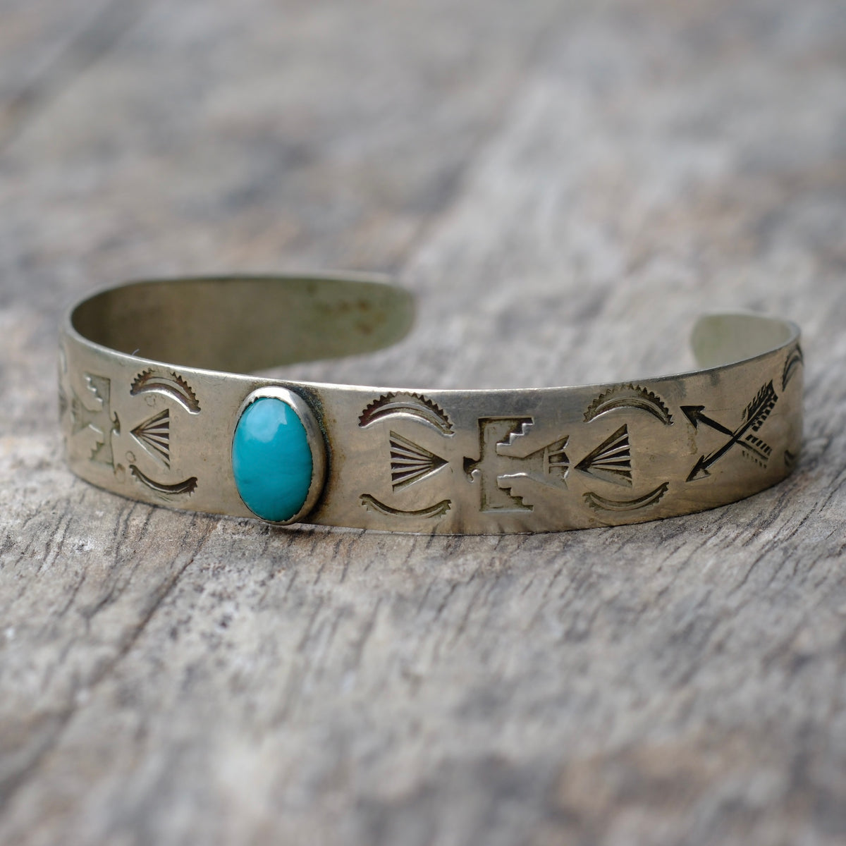 Vintage Sterling Silver Stamped Turquoise Cuff Bracelet