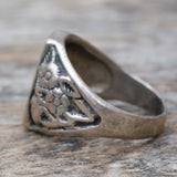Vintage Sterling Mother Of Pearl and Spiny Oyster Inlay Floral Ring 9.5