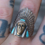 Vintage Sterling Turquoise Big Chief Ring 10.75