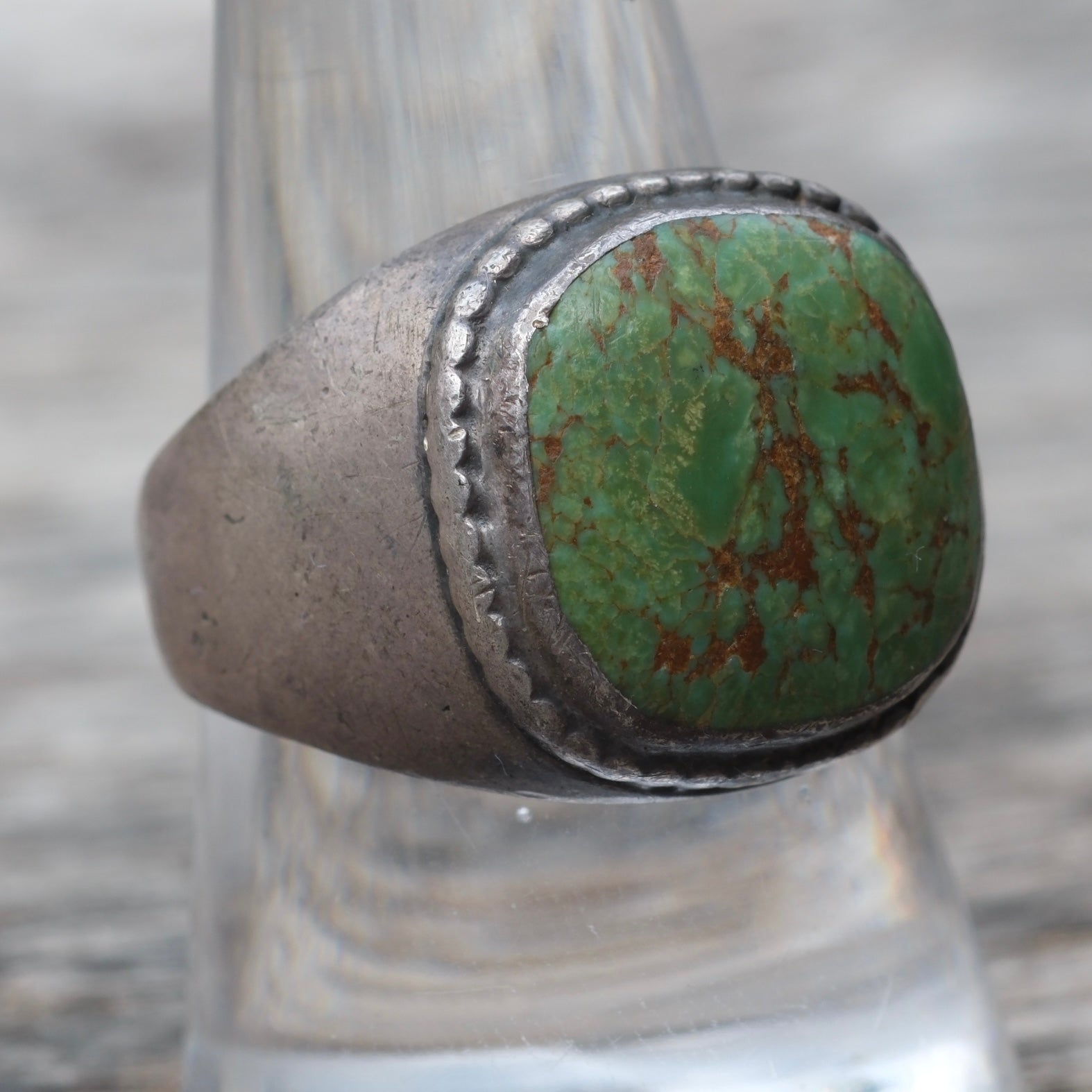 Vintage Sterling Turquoise Signet Ring 9.5