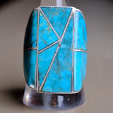 RARE Vintage Sterling Turquoise Inlay Ring 10.25