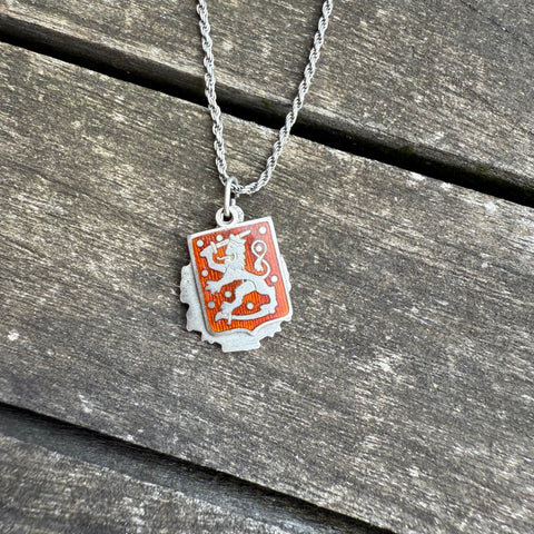 Vintage Sterling Enamel Lion Crest Necklace