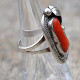 Vintage Sterling Coral Feather Ring 5