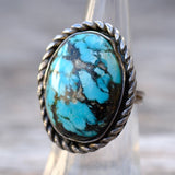 Vintage Sterling Turquoise Roper Ring 5.5