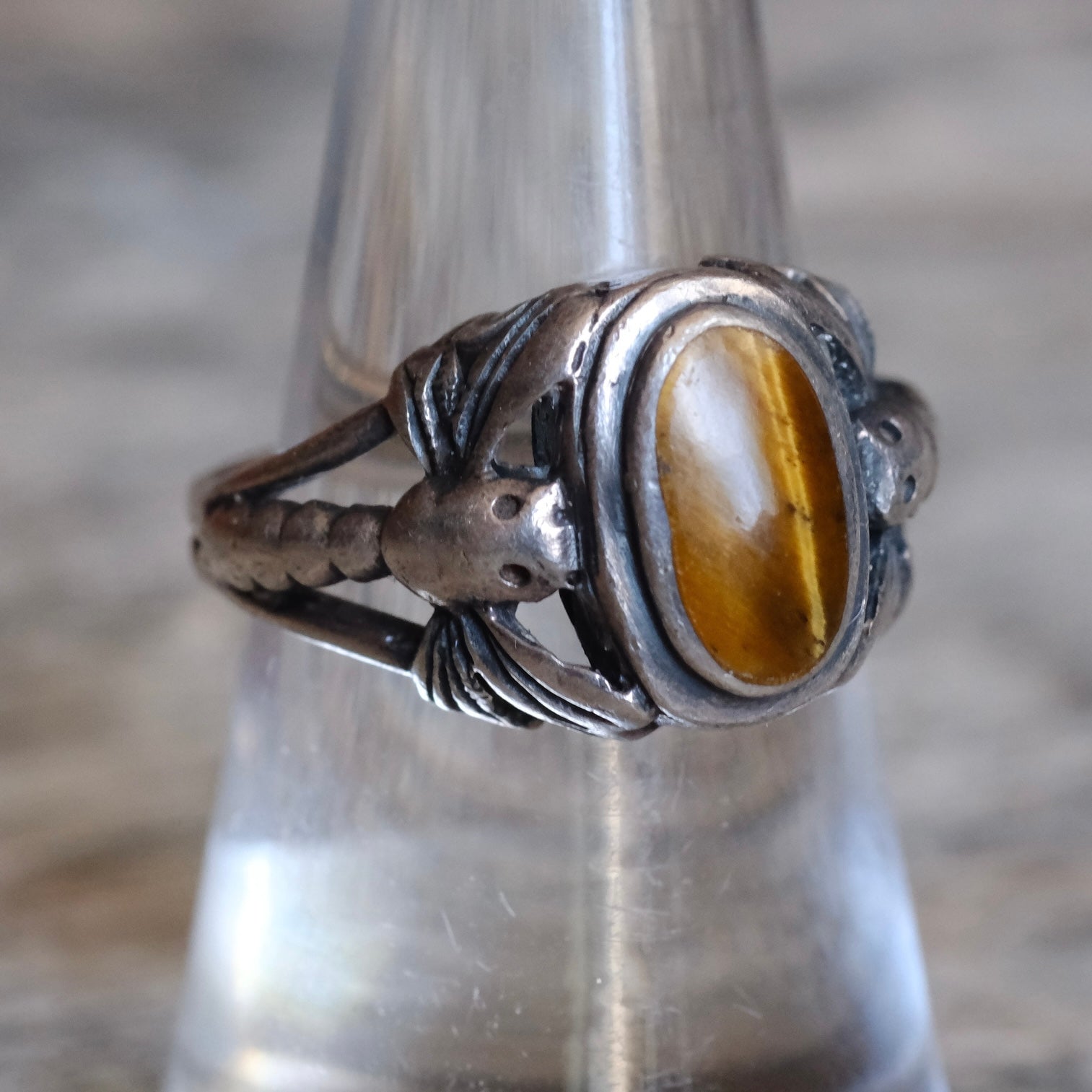 Vintage Sterling Tigers Eye Dragon Fly Ring 6.75
