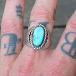 Vintage Sterling Turquoise Ribbed Ring 9.5