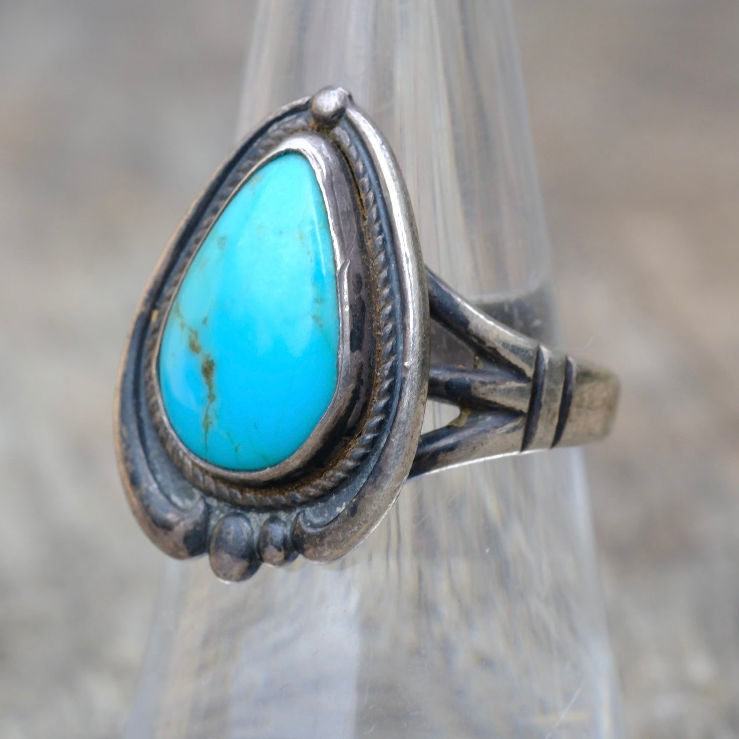 Vintage Sterling Turquoise Ring 7.75