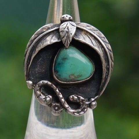 Vintage Sterling Turquoise Feather Ring 5.5