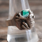 Vintage Sterling Malachite Frog Ring 11