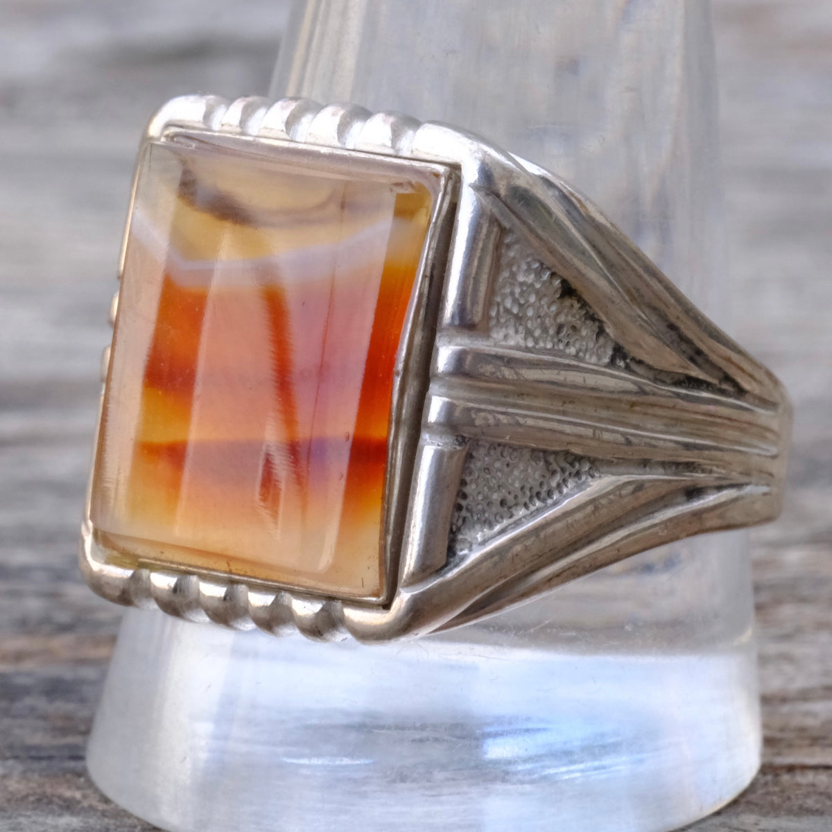 Vintage Sterling Agate Signet Ring 12.75