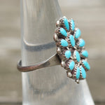 Vintage Sterling Turquoise Cluster Ring 6.5