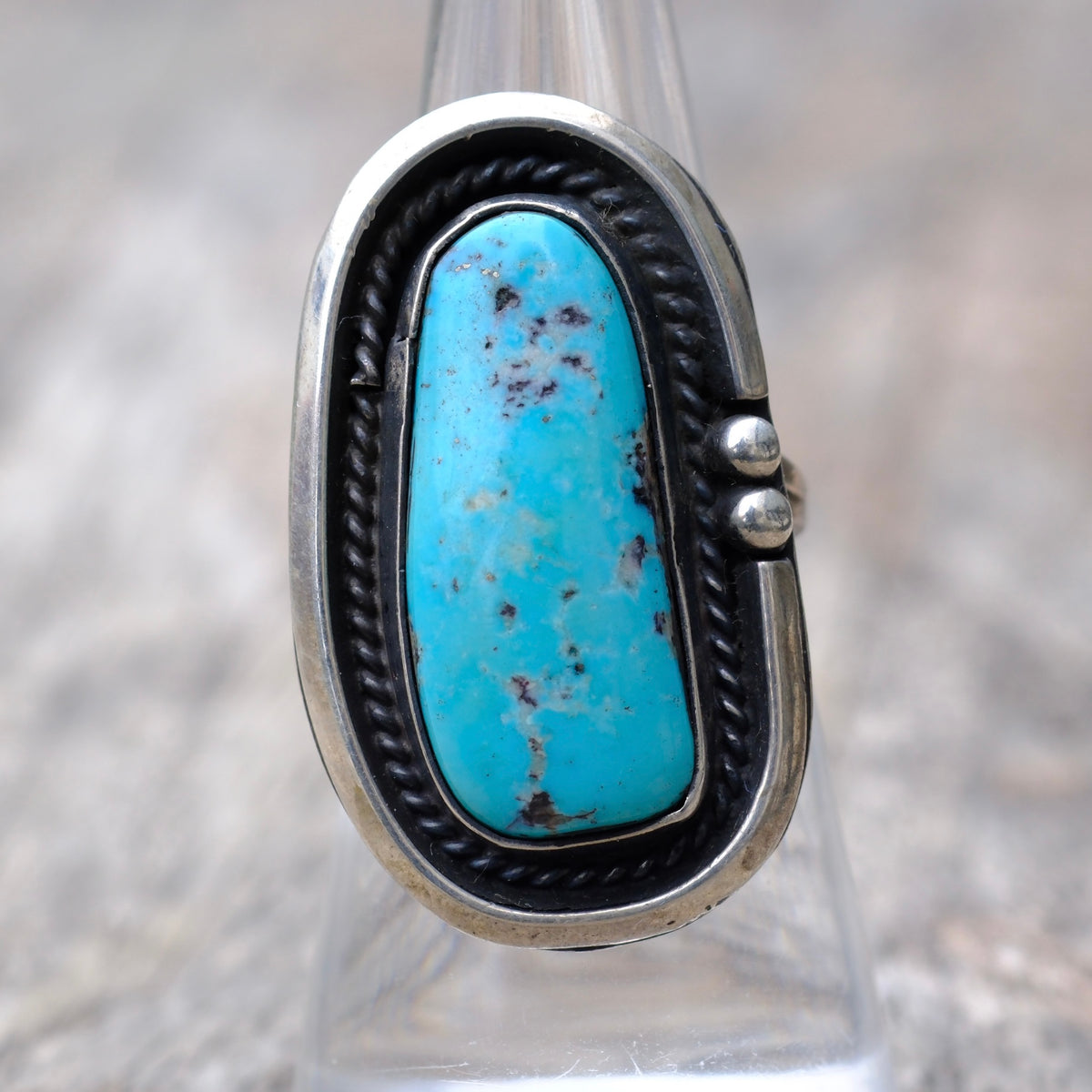 Vintage Sterling Turquoise Roper Ring 6.25