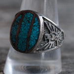 Vintage Sterling Crushed Turquoise Inlay Thunderbird Ring 11