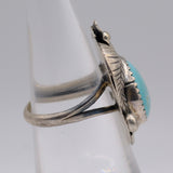 Vintage Sterling Turquoise Feather Ring 5.25