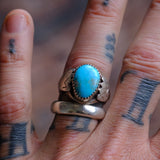 Vintage Sterling Turquoise Stamped Band Ring 9