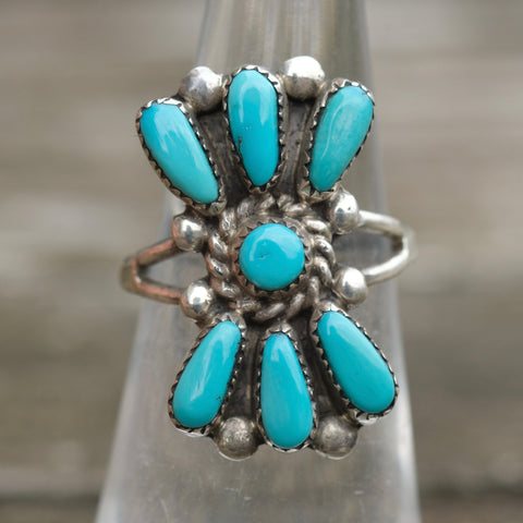 Vintage Sterling Turquoise Cluster Ring 5