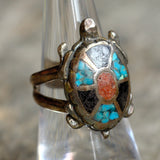 Vintage Sterling Multistone Inlay Turtle Ring 7