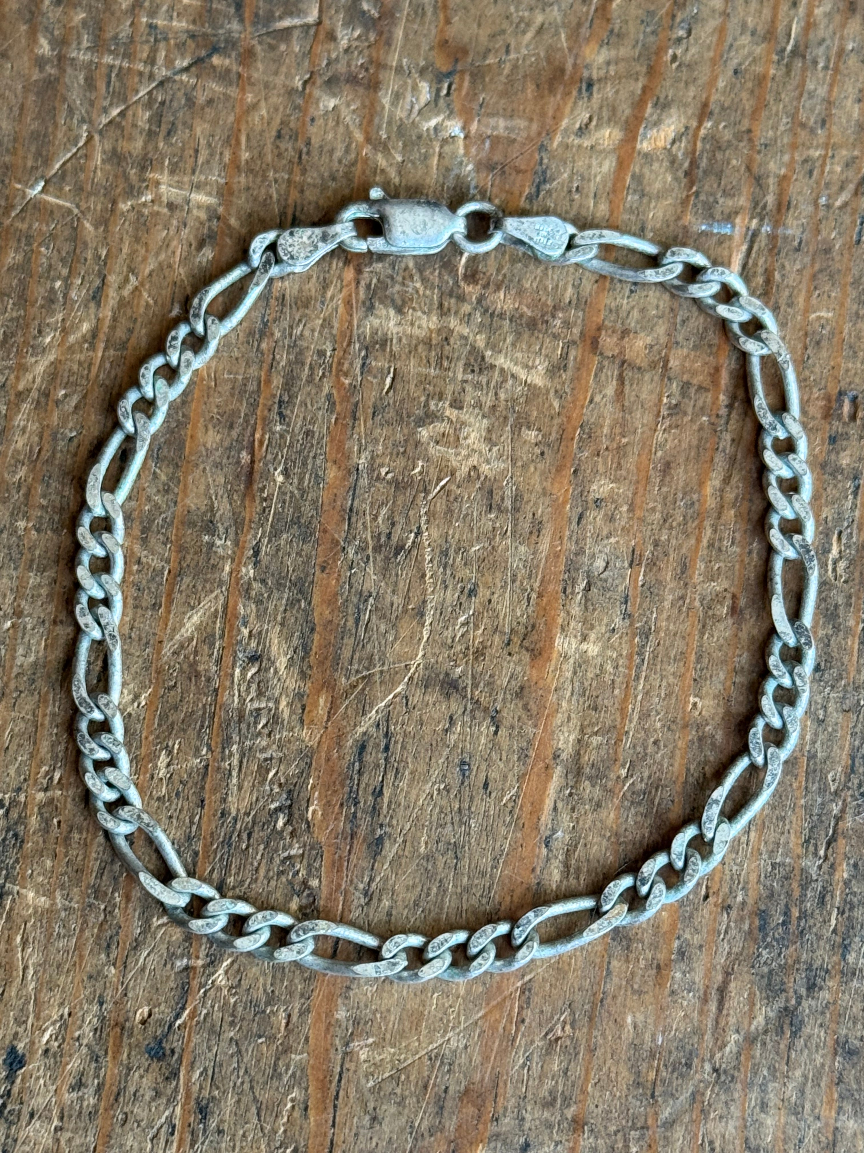 Vintage Sterling Silver 6.75” Figaro Chain Bracelet