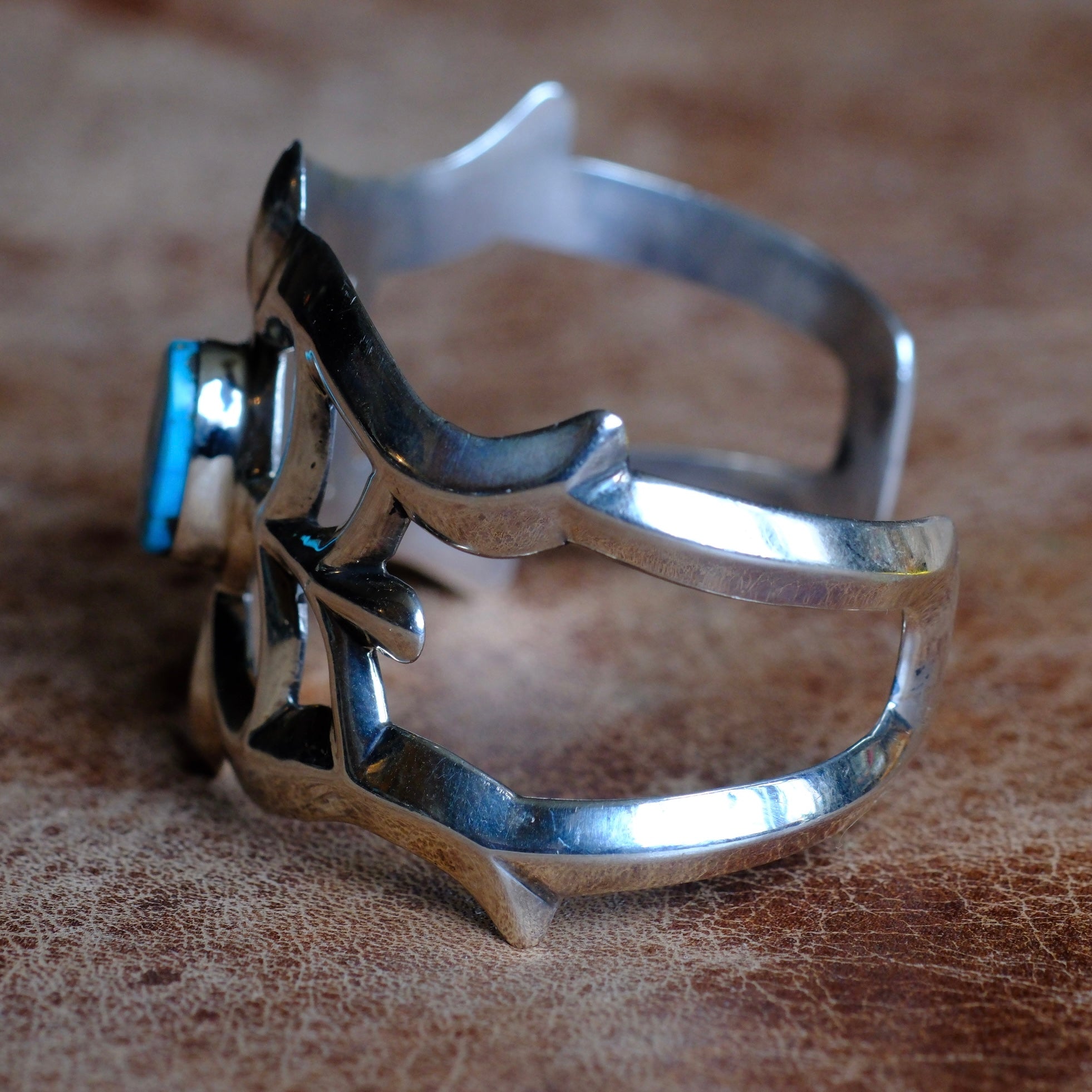 Vintage Sterling Turquoise Sandcast Cuff Bracelet
