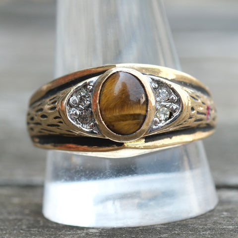 Vintage Gold Plated Tigers Eye Signet Ring 12.75