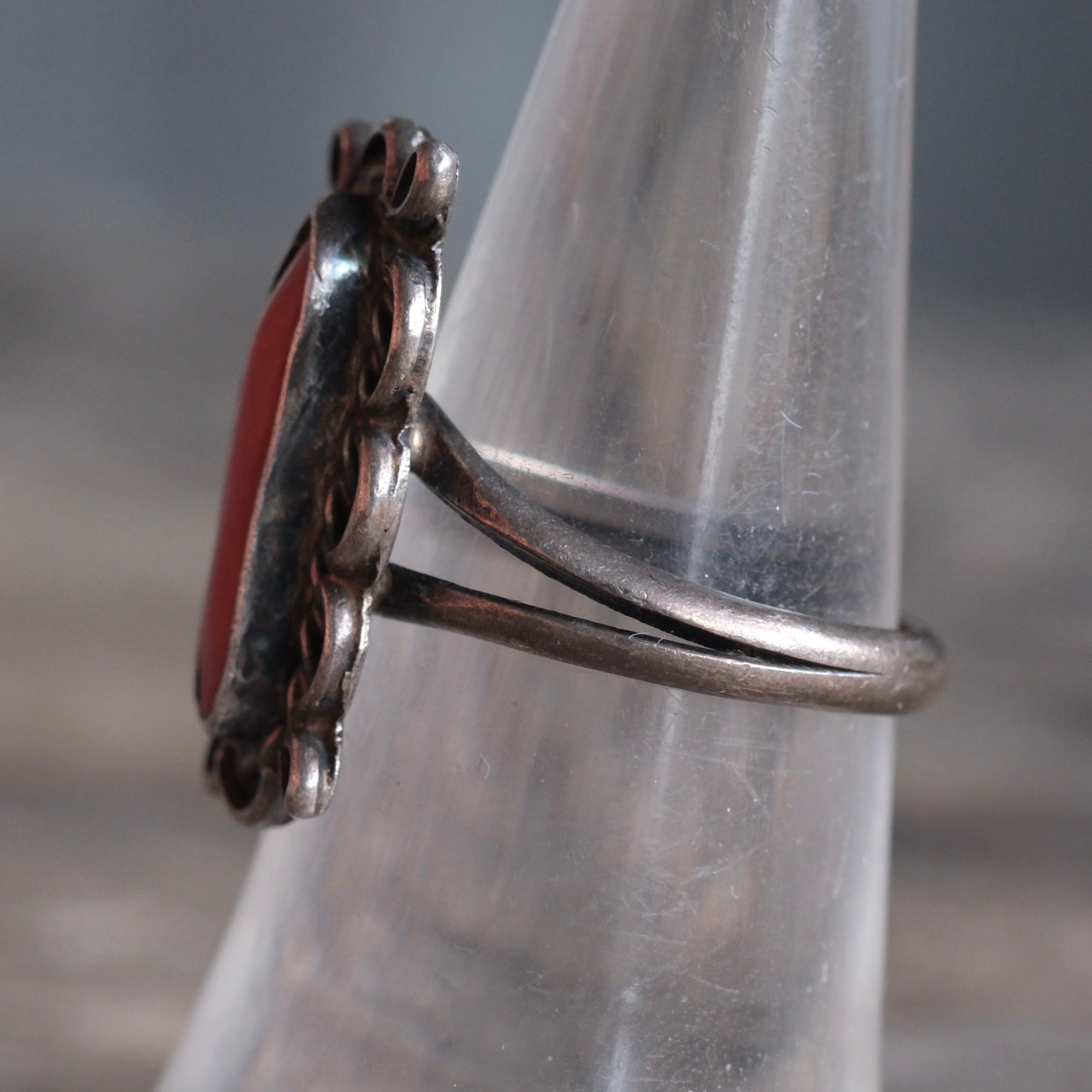 Vintage Sterling Coral Ring 6.5