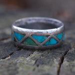 Vintage Sterling Turquoise Inlay Band 5.5