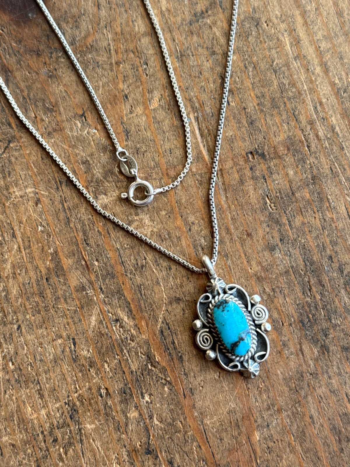 Vintage Sterling Silver Turquoise Florette Necklace