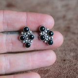 Vintage Sterling Onyx Cluster Earrings