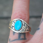 Vintage Sterling Turquoise Thunderbird Ring 8.75