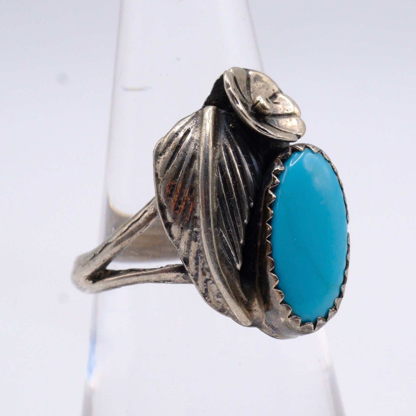 Vintage Sterling Turquoise Feather Ring 6.25