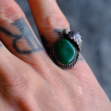 Vintage Sterling Malachite Feather Ring 5.5