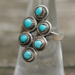 Vintage Sterling Turquoise Cluster Ring 5.5