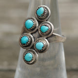 Vintage Sterling Turquoise Cluster Ring 5.5