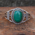 Vintage Sterling Malachite Roper Cuff
