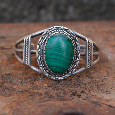 Vintage Sterling Malachite Roper Cuff