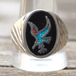Vintage White Bronze Eagle Ring 12.75