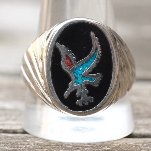 Vintage White Bronze Eagle Ring 12.75