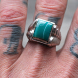 Vintage Sterling Green Stone Signet Ring 11
