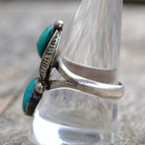 Vintage Sterling 2-Stone Turquoise Feather Ring 10.25