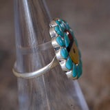 Vintage Sterling Multistone Inlay Ring 4.75