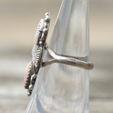 Vintage Sterling 2-Stone Mother Of Pearl Feather Ring 5.75