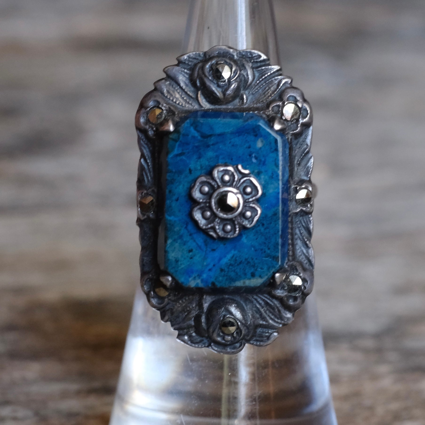 Vintage Sterling Jasper Marcasite Ring 5