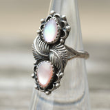 Vintage Sterling 2-Stone Mother Of Pearl Feather Ring 5.75