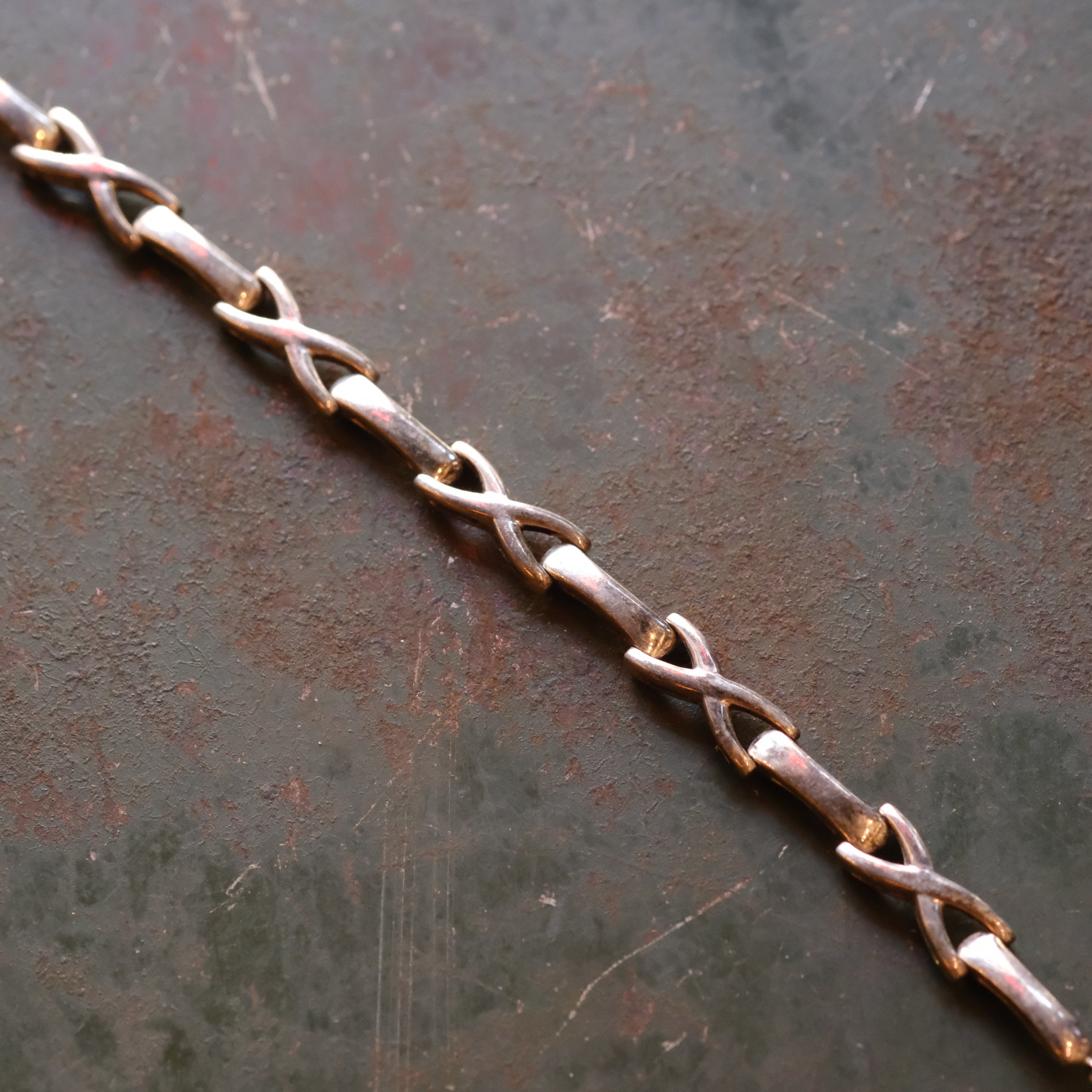 Bracelet Vintage Sterling Heavy X Chain Bracelet
