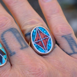 Vintage Sterling Turquoise and Coral Inlay Ring 8