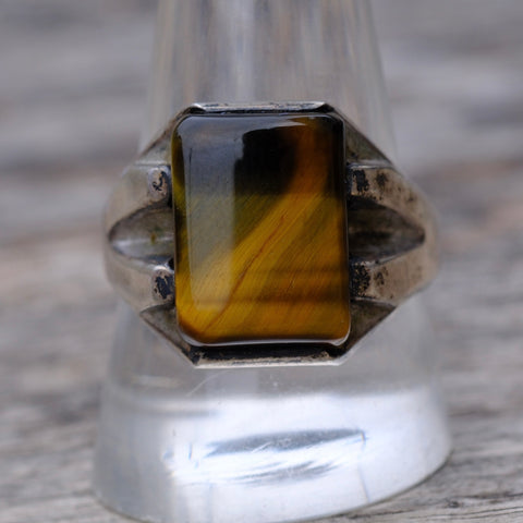 Vintage Sterling Tigers Eye Signet Ring 11.5