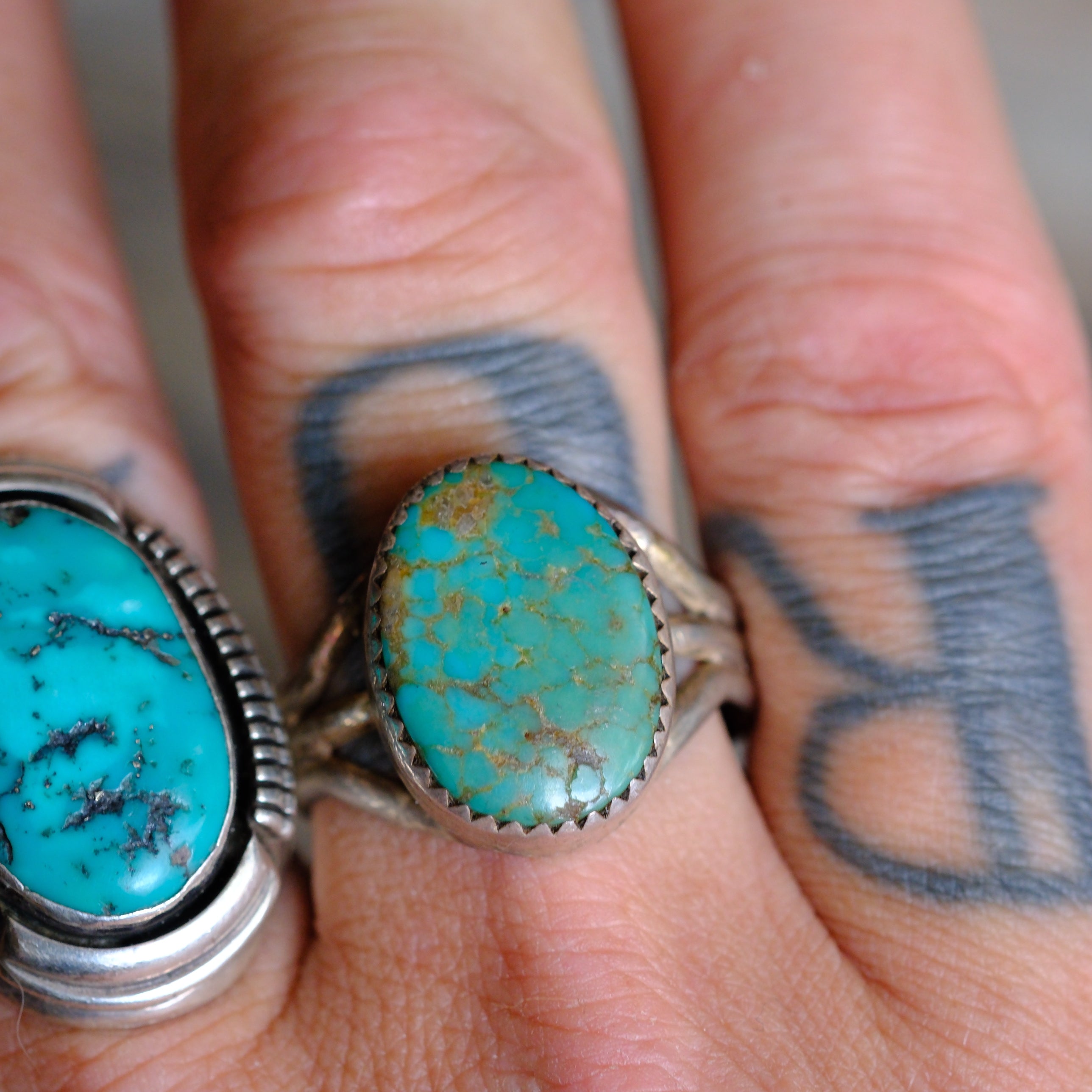 Vintage Sterling Turquoise Ring 10.5