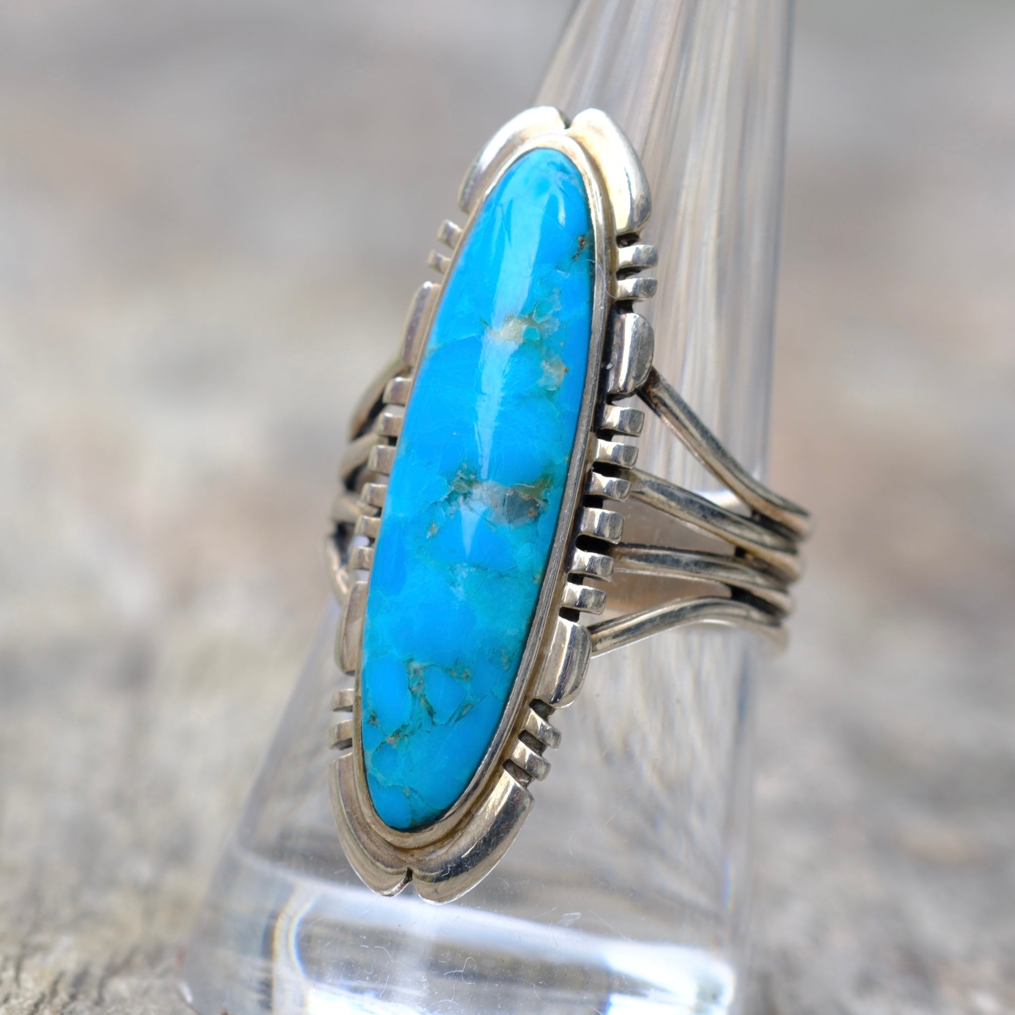 Vintage Sterling Block Turquoise Ring 9