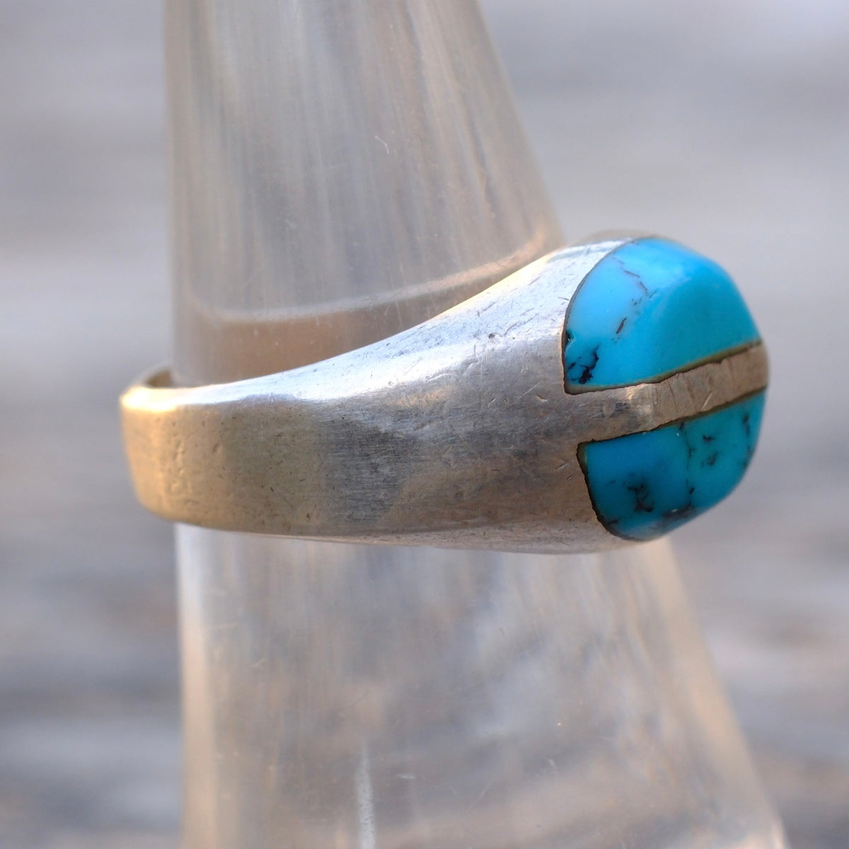 Vintage Sterling Turquoise Inlay Ring 7.5
