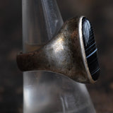 Vintage Sterling Black and White Glass Ring 7.5